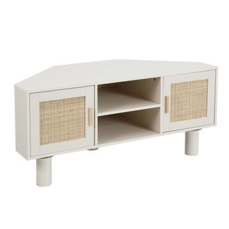 Oviala Mueble tv efecto madera 120 cm rat&aacute;n sint&eacute;tico escandinavo crema