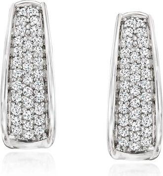 Ross-Simons Pave Diamond Hoop Earrings in Sterling Silver