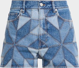 Veronica Beard Elijah Geometric Quilt Denim Shorts