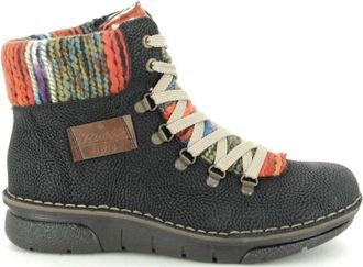Rieker Lace-up Enkellaarsjes - Dames - Veterlaarzen - Zwart - 36 EU - Schoenen