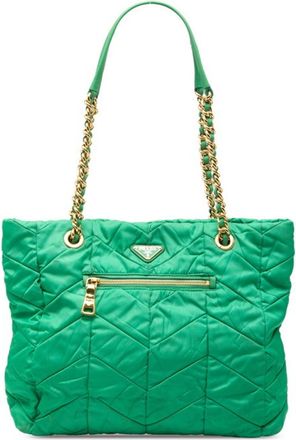 Prada Green Nylon Shoulder Bag Tote Bag (Pre-Owned)