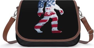 Generic Bigfoot in U.S. Flag Womens Crossbody Bag Fashion Shoulder Handbags Message Tote Bag with Adjustable Strap