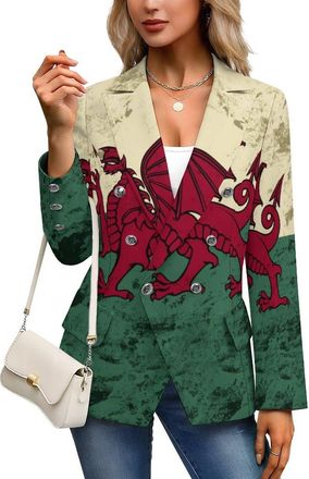Generic Vintage Welsh Flag Womens Blazers Casual Jacket Fashion Coat Business Suit