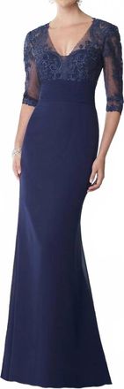 Mon Cheri Montage Long Dress In Navy