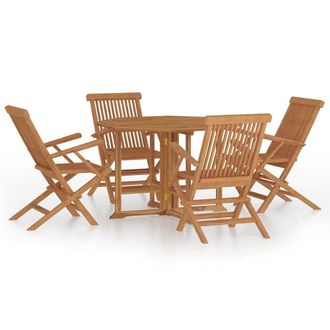 Berkfield Home 5 Piece Folding Outdoor Dining Set Solid Wood Teak in Brown
