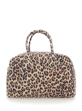 Margesherwood Brown Handbag With All-Over Leopard Motif And Brushed Effect In Leather Woman