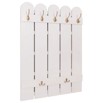 Hhg Hhg - Nunca Usado] Perchero De Pared 981, Panel Perchero, Paulownia 7 Ganchos 86x60cm, Blanco