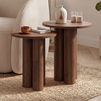 IDMarket Lote De 2 Mesitas Auxiliares Redondas, Mesitas De Sal&oacute;n O Mesitas De Noche Eloise De 35/40 Cm En Madera Con Acabado De Nogal