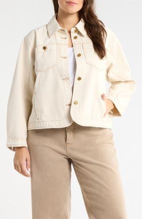 Wit & Wisdom Topstitch Denim Jacket in Heathered Birch/caramel at Nordstrom, Size 3X