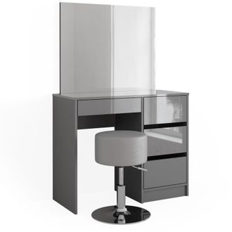 Vicco Tavolo da toeletta Sherry, Grigio, 90 cm con sgabello
