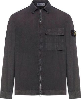 Stone Island Grey Shirt With Zip And Pocket