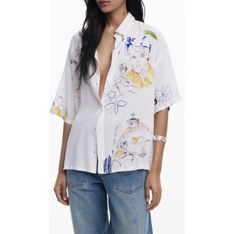 Desigual Relaxed Fit Button-Up Shirt in White at Nordstrom, Size Large
