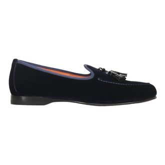 Santoni Loafers, male, Blue, Size: 10 1/2 US Velvet Loafers with Tassels