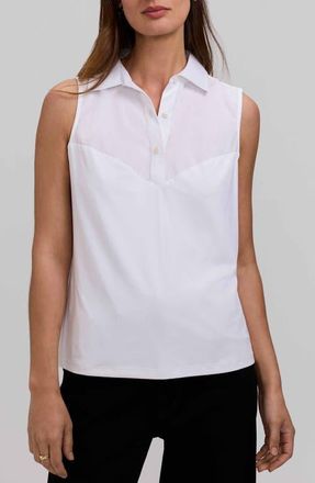Foxcroft Ricki Mixed Media Sleeveless Button-Up Shirt in White at Nordstrom, Size X-Large