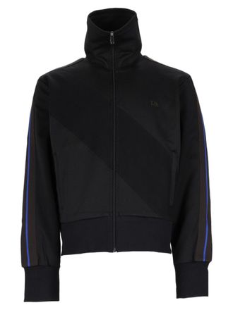 Wales Bonner Cropped Black Sports Jacket With High Collar And Diagonal Paneling