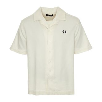 Fred Perry Piqu&eacute; Texture Revere Collar Shirt - Heren - Korte mouwen Overhemden - Wit - S - Katoen - Overhemden
