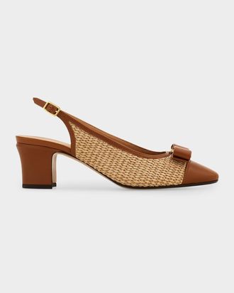 Ferragamo 55mm Vetty Raffia and Leather Slingback Pumps