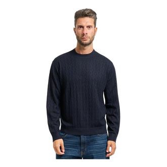 A|X Armani Exchange Round-neck Knitwear, male, Blue, S, Blue Wave Pattern Crew Neck Jumper