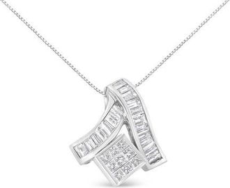 House of Brilliance 14K White Gold 1 7/8 cttw Mixed Geometry Diamond Pendant Necklace at Nordstrom