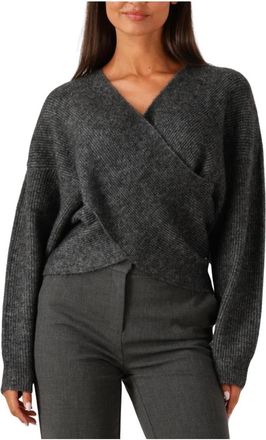 Moss Copenhagen Gezellige Wrap Pullover voor de herfst - Dames - V-hals truien - Grijs - S/M - Truien & Vesten