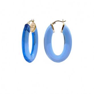 Gold & Honey Womens Flat Oval Lucite Hoop Earrings In Blue