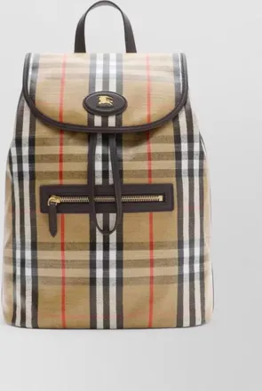 Burberry check pattern backpack top handle zip pocket