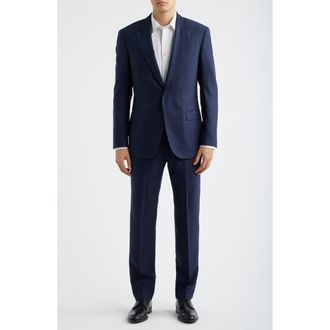 Emporio Armani Navy Microcheck Virgin Wool Peak Lapel Suit at Nordstrom, Size 40 Us