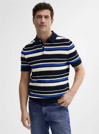 Le 31 Mens Striped textured knit Polo Shirt