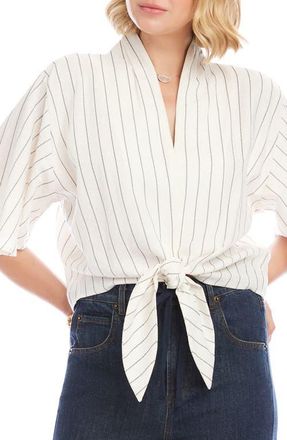 Karen Kane Flare Sleeve Tie Front Top in Cream at Nordstrom, Size X-Large