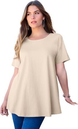 Roaman's Plus Size Ultimate Cotton Crewneck Short Sleeve Swing Tee in Oatmeal at Nordstrom, Size Medium