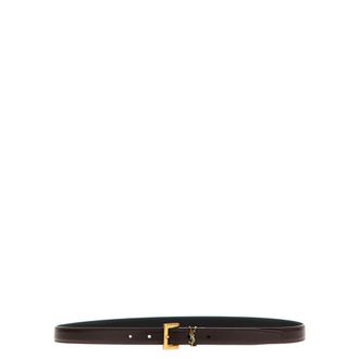 Saint Laurent Cassandre Thin Belt - female - Saint Laurent - Belts - Brown - 95 CM - Accessories