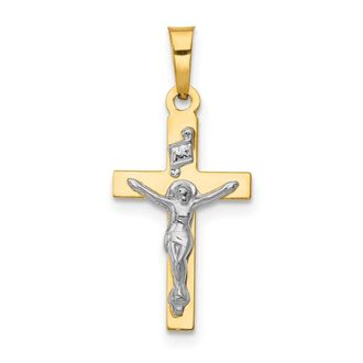 Diamond2Deal 14k Yellow Gold and White Rhodium Polished Inri Crucifix Pendant