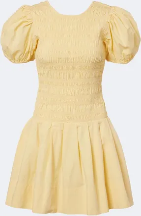Ganni Shirred cotton-blend minidress