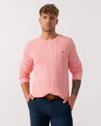 GANT Mens Crew Neck Jumper in Coral Cotton - Size X-Large