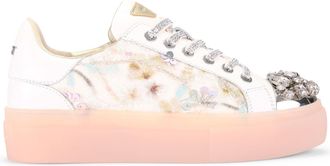 Kurt Geiger Womens Leather Crystal Toecap Cupsole Sneakers - White - Size UK 4