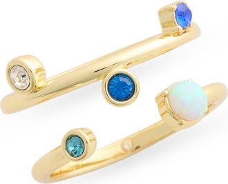 Covet Dainty Crystal 2-Pack Assorted Stacking Rings in Blue Multi /Gold at Nordstrom Rack, Size 6