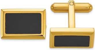Diamond2Deal Stainless Steel Polished Yellow IP-plated with Black Epoxy Inlay Rectangle Cuff Links