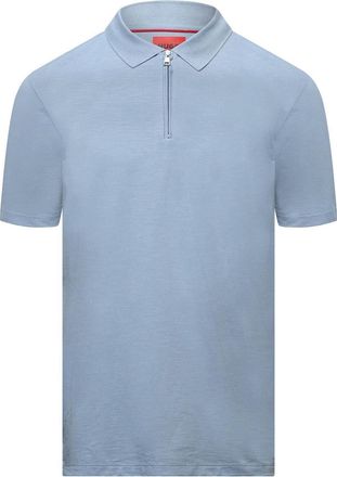 HUGO BOSS Hugo Mens Zip Neck Polo Shirt in Slub Jersey in Blue - Size Small