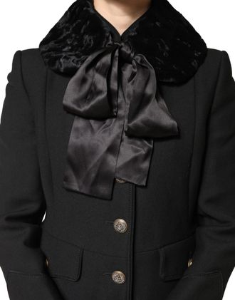 Dolce & Gabbana Black Lamb Fur Women Neck Warmer Winter Womens Scarf