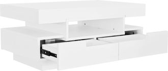 STILVORA Mesa De Centro Con 4 Cajones Y 3 Huecos Abiertos, Tira Led, Acabado Blanco Brillo, Estilo Moderno, En Tablero De Part&iacute;culas, 80&times;50&times;36 Cm