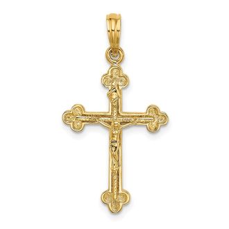 Diamond2Deal 14k Yellow Gold Narrow Budded Crucifix Charm
