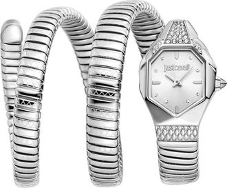 Just Cavalli Snake Wraparound Bracelet Watch, 22mm x 34.5mm in Silver/Silver at Nordstrom Rack