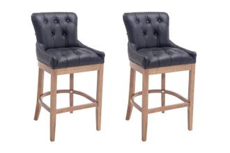 Clp Set 2x Taburetes Lakewood En Cuero Original Negro Antiguo Claro