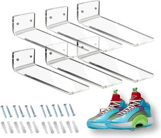 Elle Juego De 6 Estantes Flotantes Para Zapatos De Acr&iacute;lico Transparente - Dimensiones 7,9 X 20 Cm - F&aacute;cil Instalaci&oacute;n - Para Paredes Y Objetos Decorativos