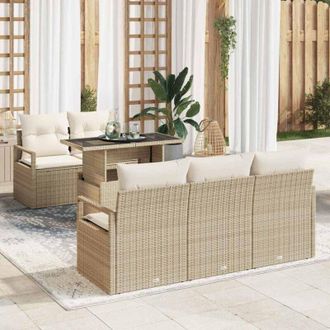 vidaXL Conjunto De Sof&aacute; De Jard&iacute;n 6 Pcs Beige Y Crema 100 X 55 X 73 Cm Vidaxl