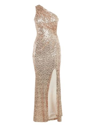 Badgley Mischka sequined one-shoulder gown - Gold