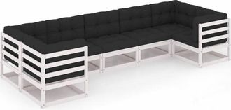 vidaXL Set muebles jardín 7 pzas con cojines madera maciza pino blanco vidaXL