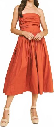 Pinch Design Shirring Strapless Midi Dress In Orange