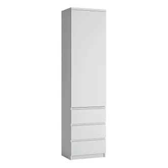 Furniture To Go Fribo Tall Narrow 1 Door 3 Drawer Cupboard in White