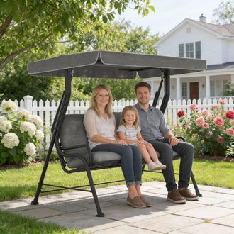 OUTSUNNY 3-Seater Garden Swing Seat, Outdoor Swing Chair with Canopy, Grey in Light Grey | Size: 3 Seater